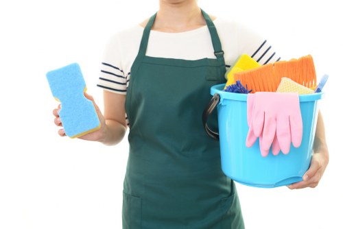 Cleaner reviewing service scope and access details before work begins