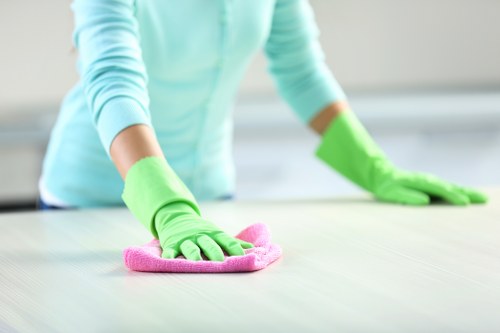 Team member concluding a professional safety-focused cleaning shift